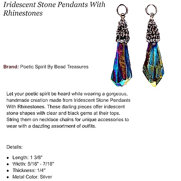 Iridescent Stone Pendants With Rhinestones earrings  NEW - Picture 6 of 6